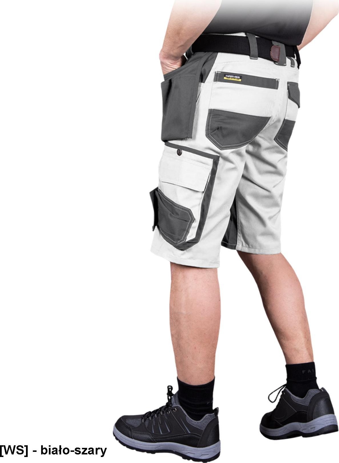 R.E.I.S. HARVER-TS - krótkie spodnie ochronne, 7 kieszeni, 65% poliester, 35% bawełna, gramatura 300 g/m2 - biało-szary L