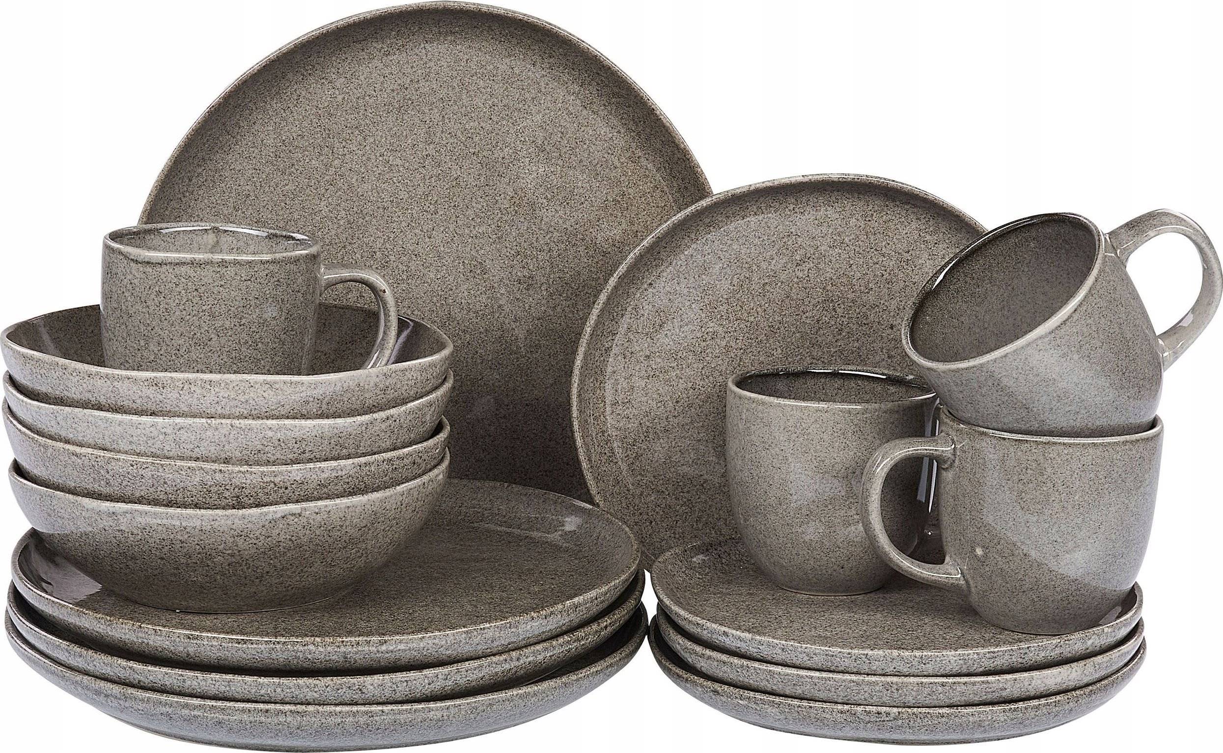 Beliani 16-częściowy zestaw naczyń z kamionki szary COSTMARY