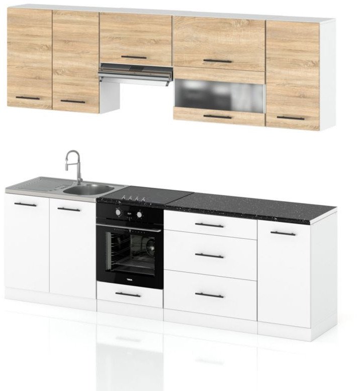 Meble Kuchenne Zestaw Mebli Kuchennych Marocco 2.6m Szafki Dąb Sonoma Biały