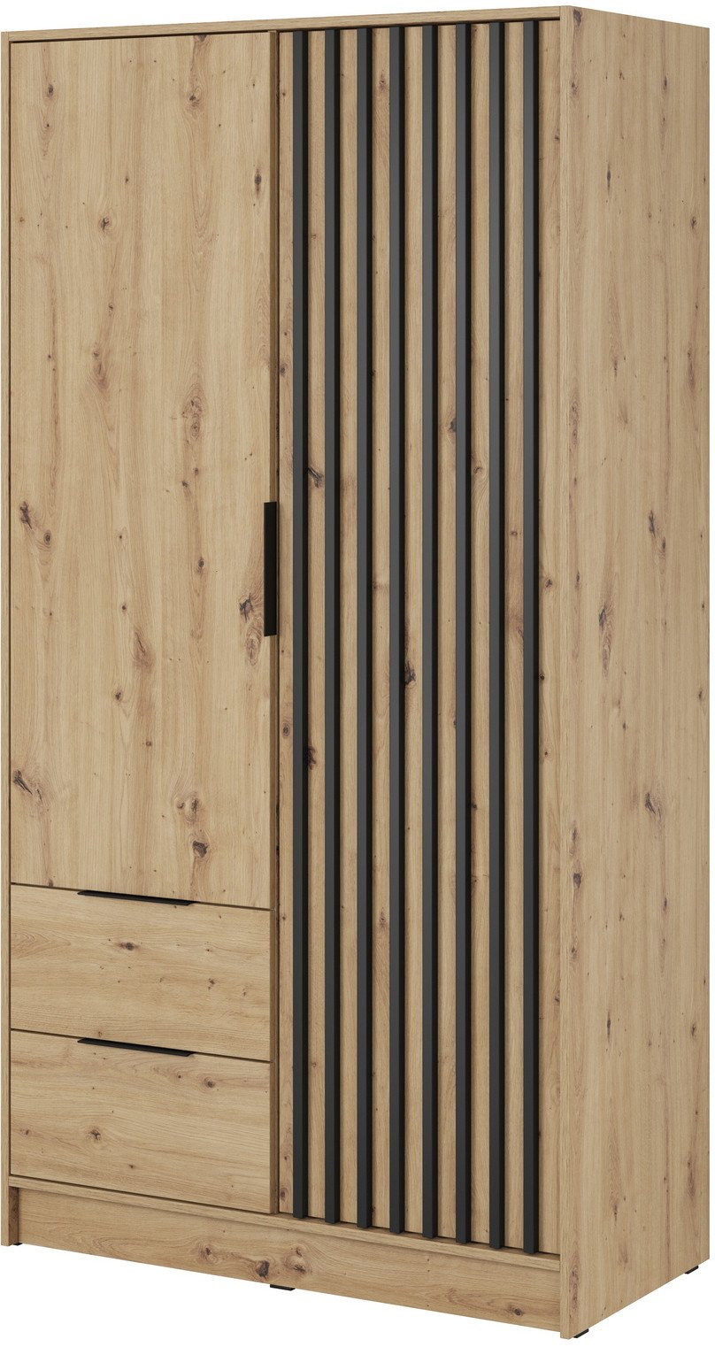 Szafa Stilo w kolorze dąb artisan dwudrzwiowa z szufladami i lamelami na froncie