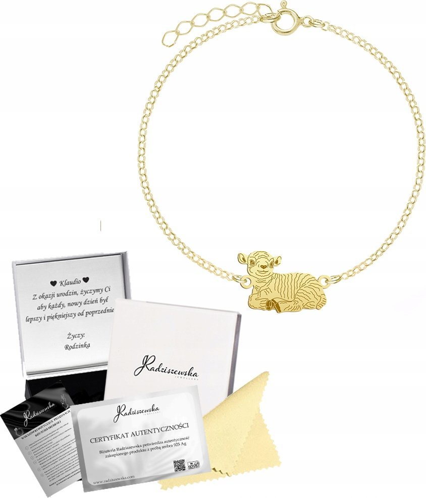 MEJK Jewellery Bransoletka Złota Baranek Wielkanocny SREBRO 925 Prezent ŻYCZENIA GRATIS
