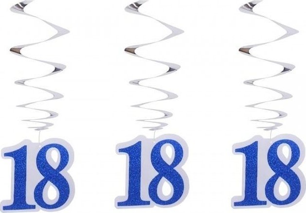Dekoracja urodzinowa 18 niebieskie świderki 3szt