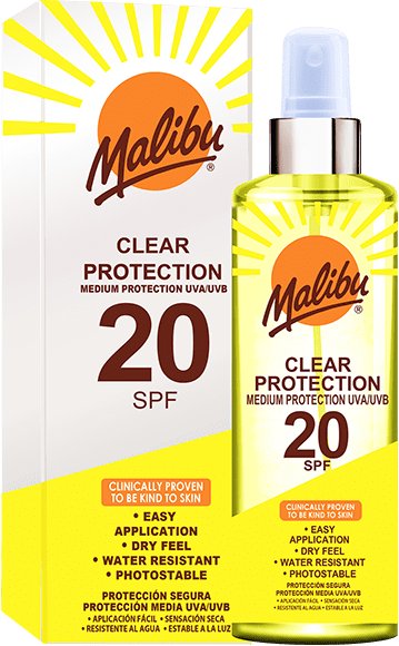 Malibu Clear Protection SPF20 Przezroczysty Spray Ochronny