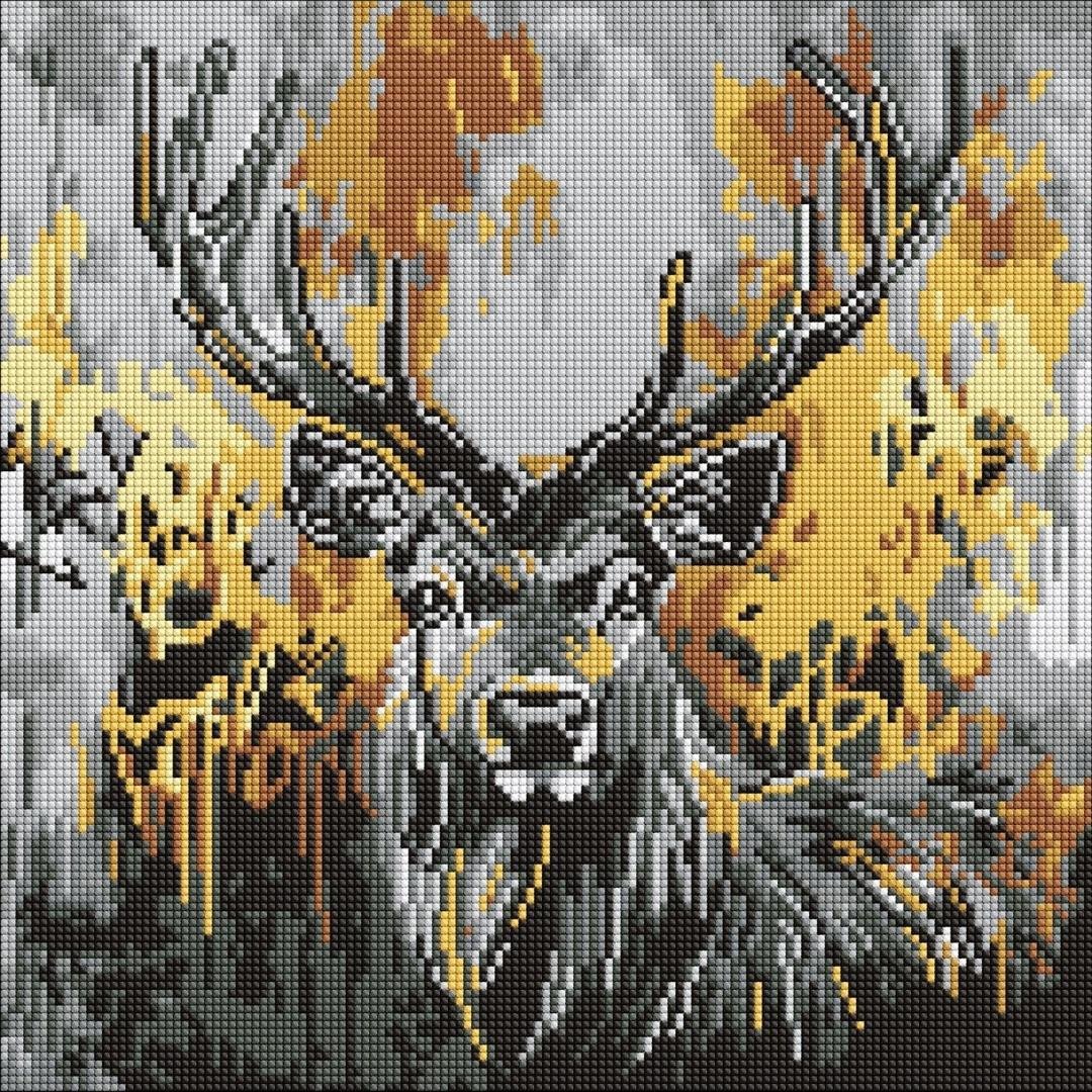 Diamentowa mozaika - Złoty jeleń 40x40cm