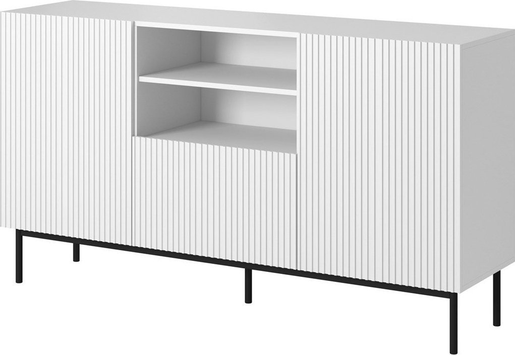 Cama Meble Komoda PAFOS na czarnym stelażu ze stali 150x40x90 biały mat