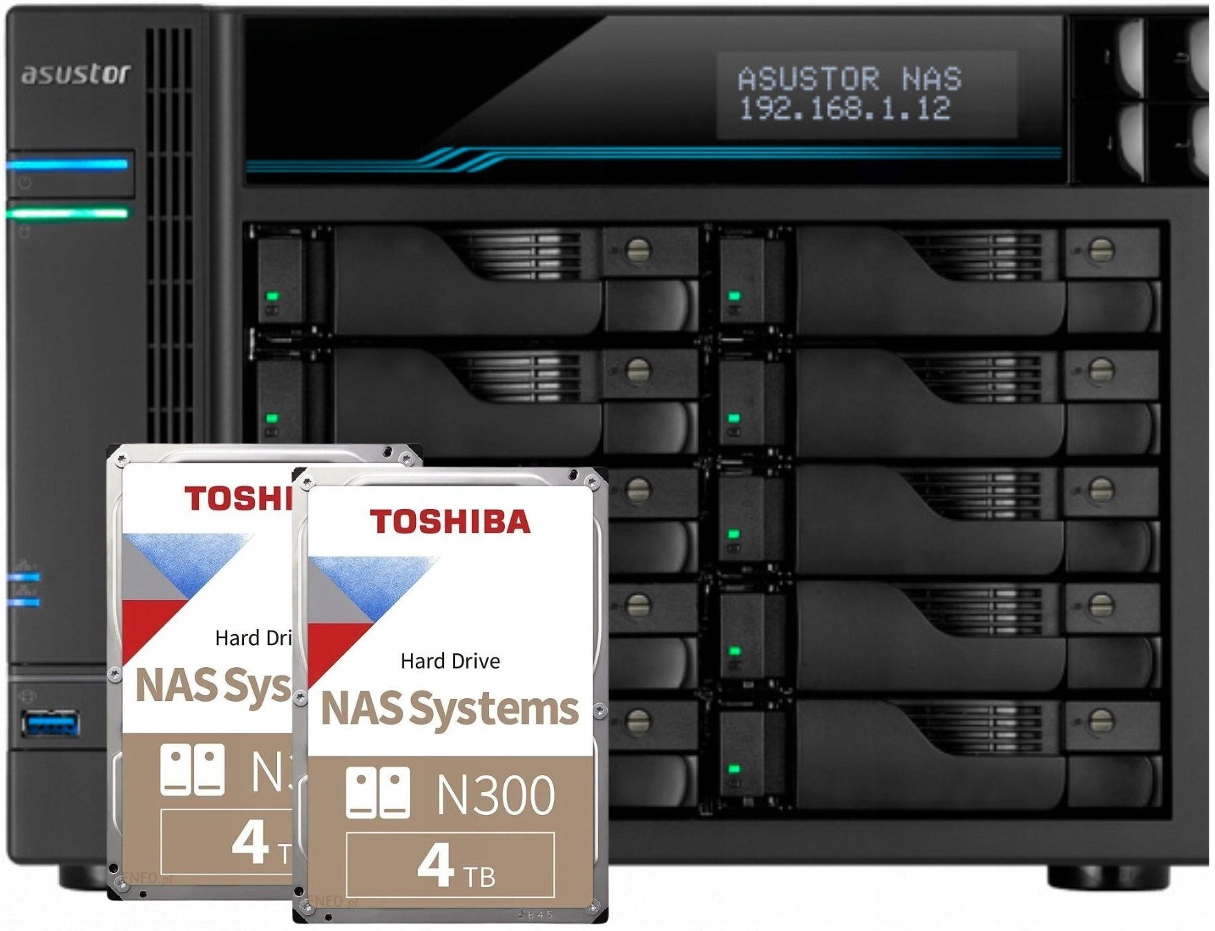 Serwer plików Asustor LOCKERSTOR 10 AS6510T 10-bay, Intel ATOM C3538 Czterordzeniowy 2.1GHz, 8G RAM, 2x10GbE LAN, 2x 2.5GbE LAN, 2x USB 3.2. 2x SSD M.