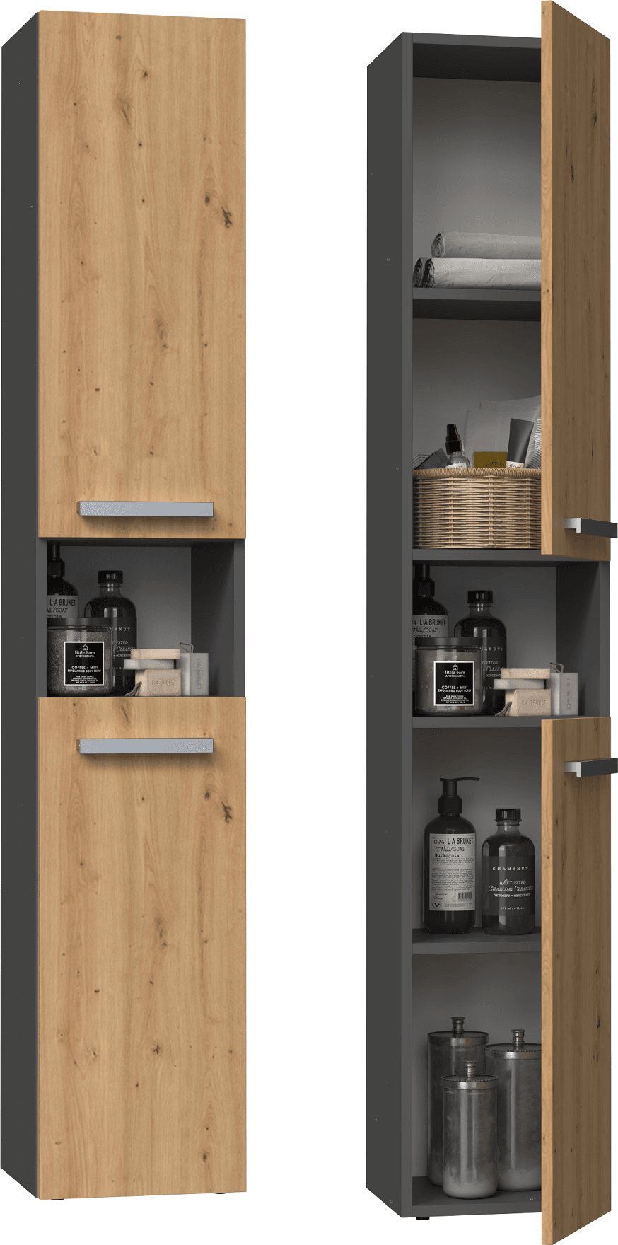 Topeshop SZAFKA ŁAZIENKOWA REGAŁ SŁUPEK NEL I ANTRACYT DĄB ARTISAN