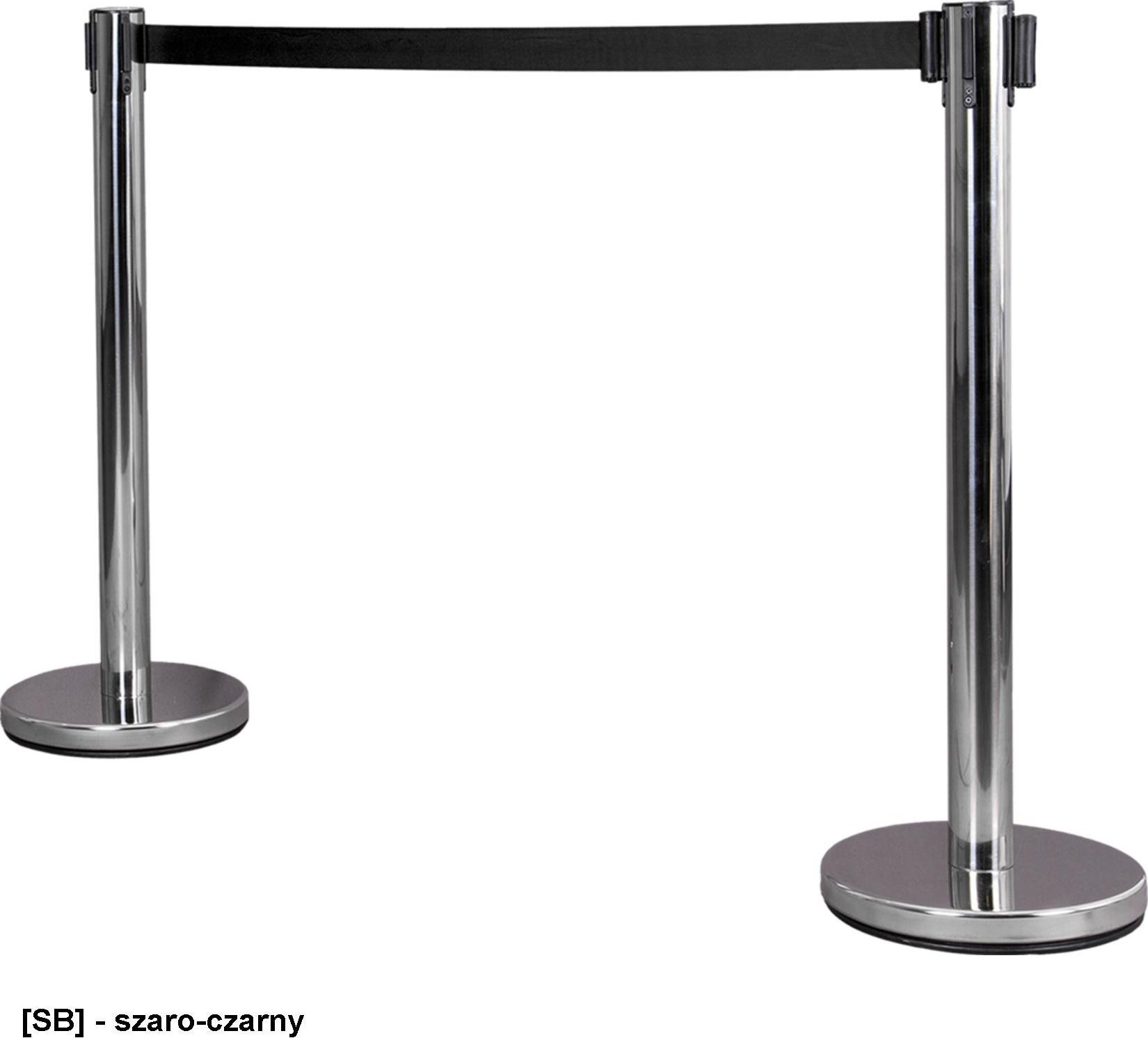 R.E.I.S. POST-STEEL-2 - słupek odgradzający, stal nierdzewna z taśmą, wysokość 90cm, średnica podstawy 32cm, waga 7kg, taśma poliester 5cm, - szaro-cz