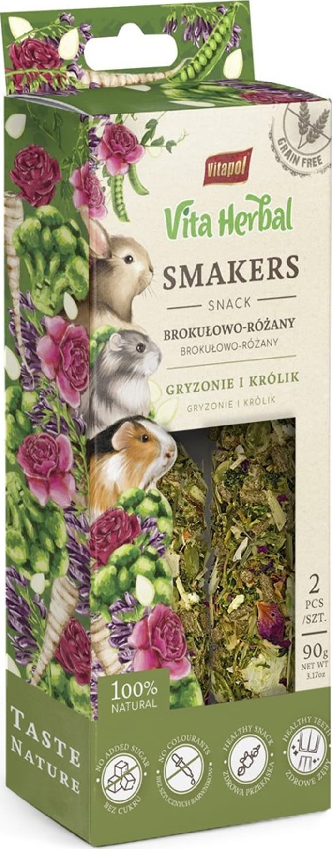 Vitapol Vita Herbal Smakers brokułowo - różany dla gryzoni i królika 90 g, 5 szt./display