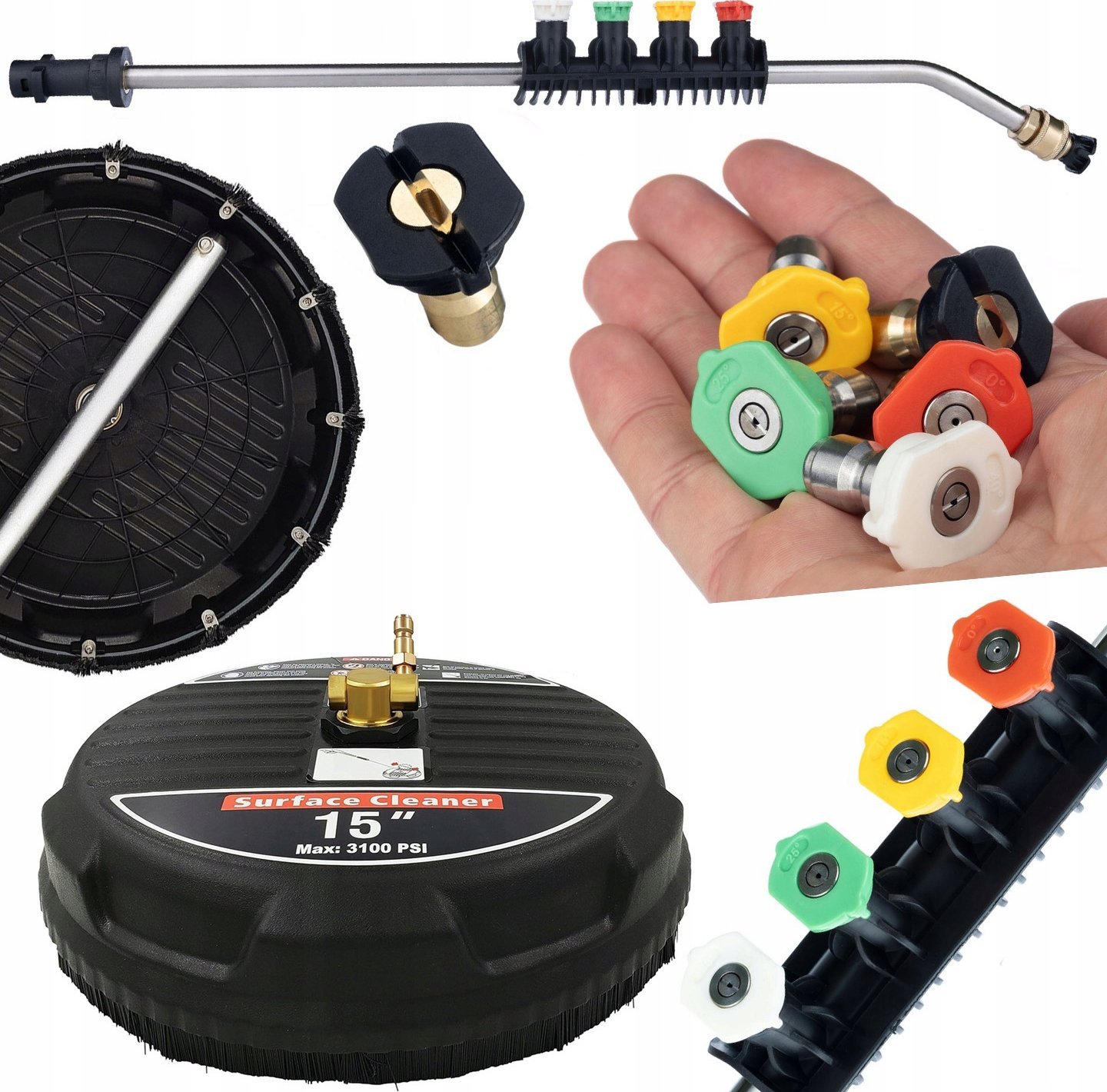 Rosfix Rosfix Profesjonalna szczotka do kostki T-Racer 15" z szybkozłączką 1/4" + Lanca do myjki ciśnieniowej 1/4" zagięta 15z kompletem 5 dysz oraz u