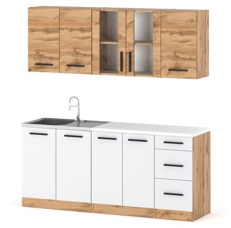Meble Kuchenne Nowoczesne Modułowe Małe Rest 2.0m Wotan Dąb Wotan Biały