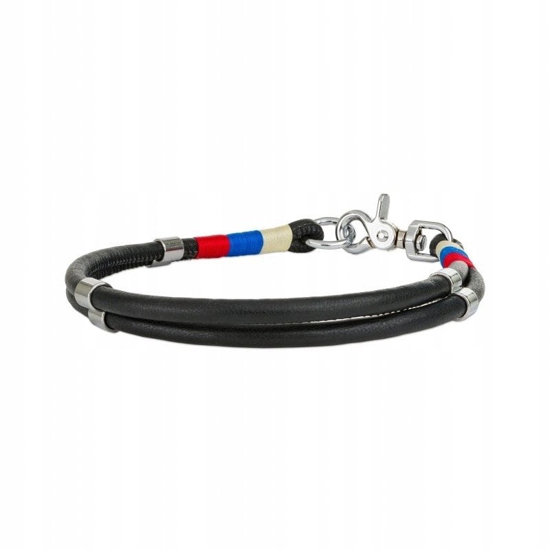 Obroża linowa, S: 46 cm/6 mm, czarny, wstawki niebieskie/czerwone