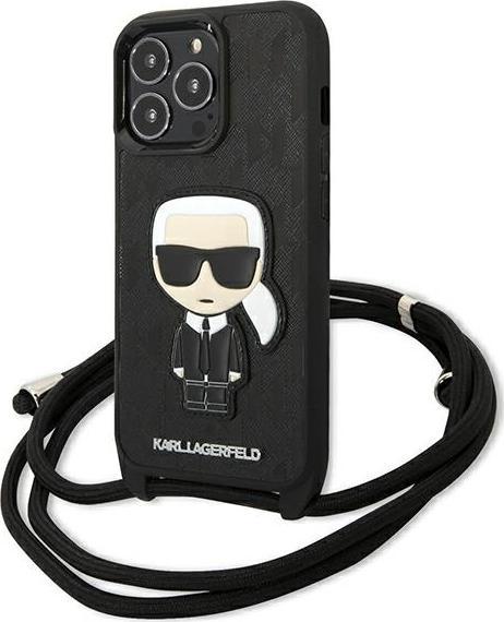 Karl Lagerfeld KLHCP13LCMNIPK iPhone 13 Pro / 13 6,1" hardcase czarny/black Leather Monogram Patch and Cord Iconik
