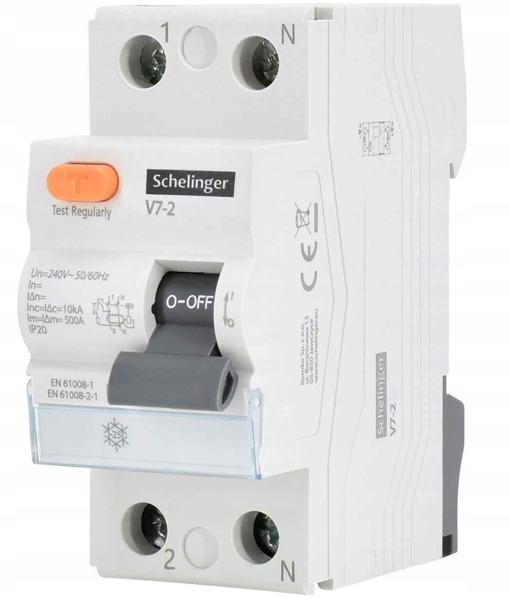 Wyłącznik różnicowoprądowy AC 2P 25A 30mA Schelinger A03-V7-2-25-030