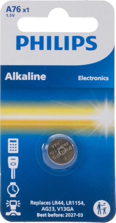 BATERIA PHILIPS LR44 A76 AG13 LR1154 BLISTER 1SZT ALKALINE SPECIAL Phil-A76/01B