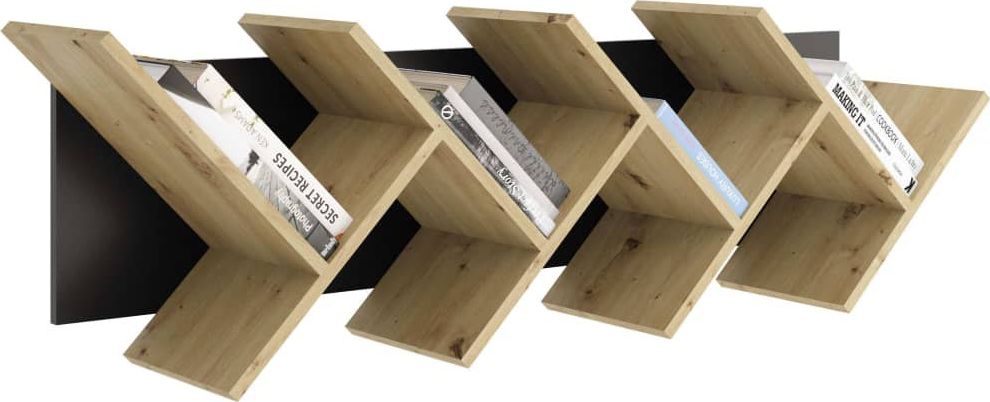 FMD Wisząca, geometryczna półka na książki, dębowo-czarna!