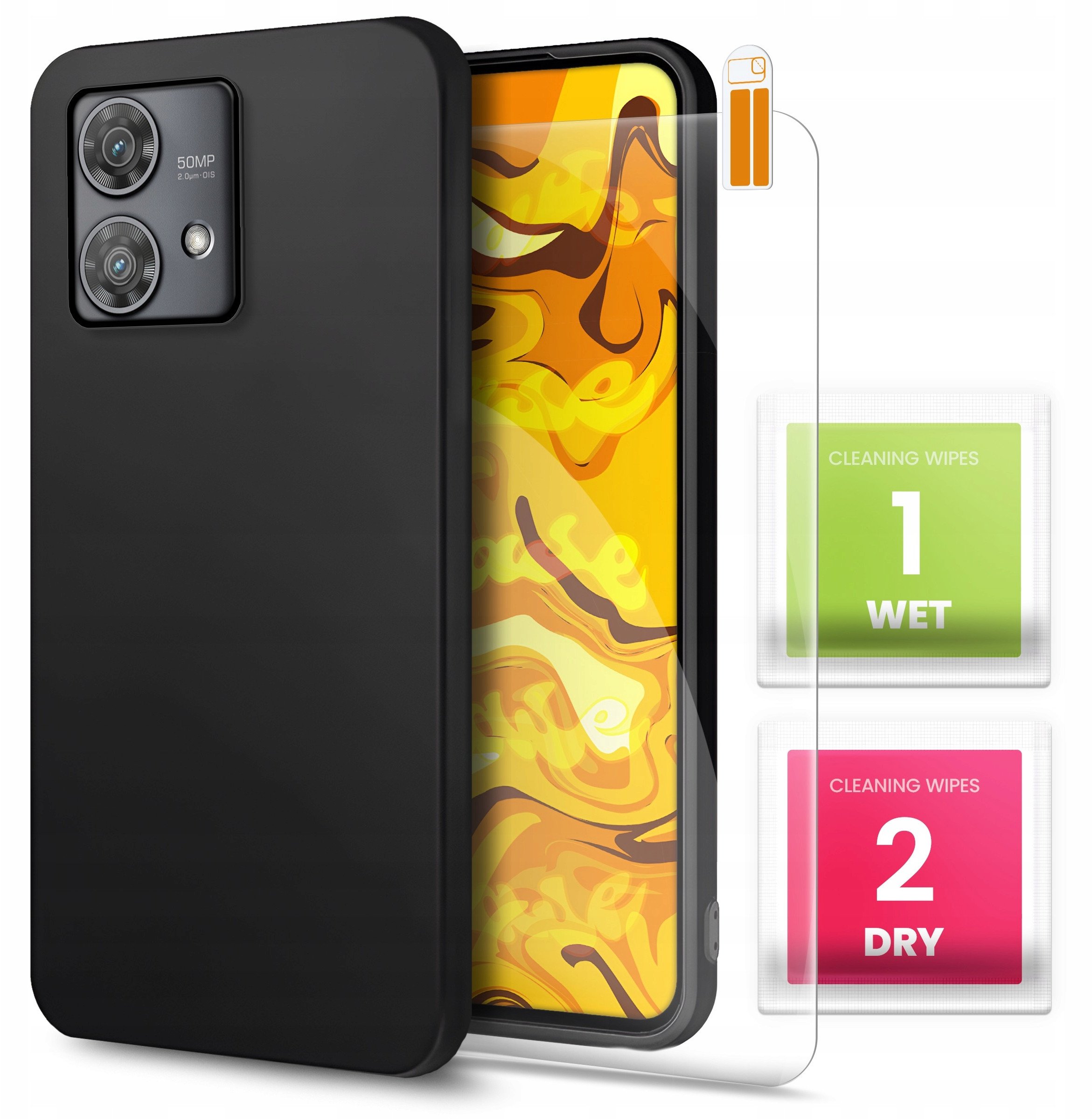 Etui do Motorola Moto Edge 40 Neo (Czarne, Matowe, Obudowa Slim) Szkło 9H