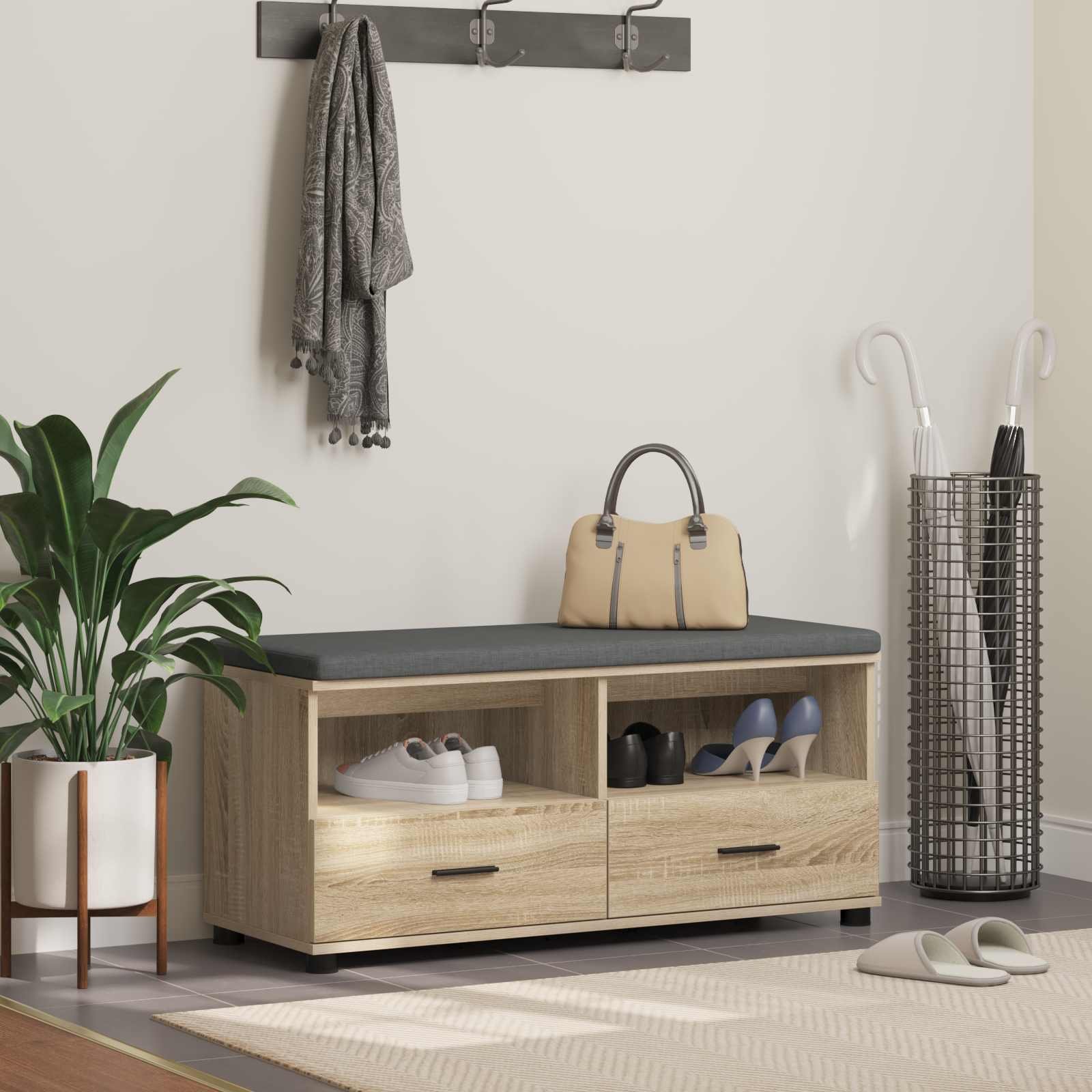 vidaXL Ławka w przedpokoju z poduszką Dąb Sonoma 100 x 38 x 46 cm