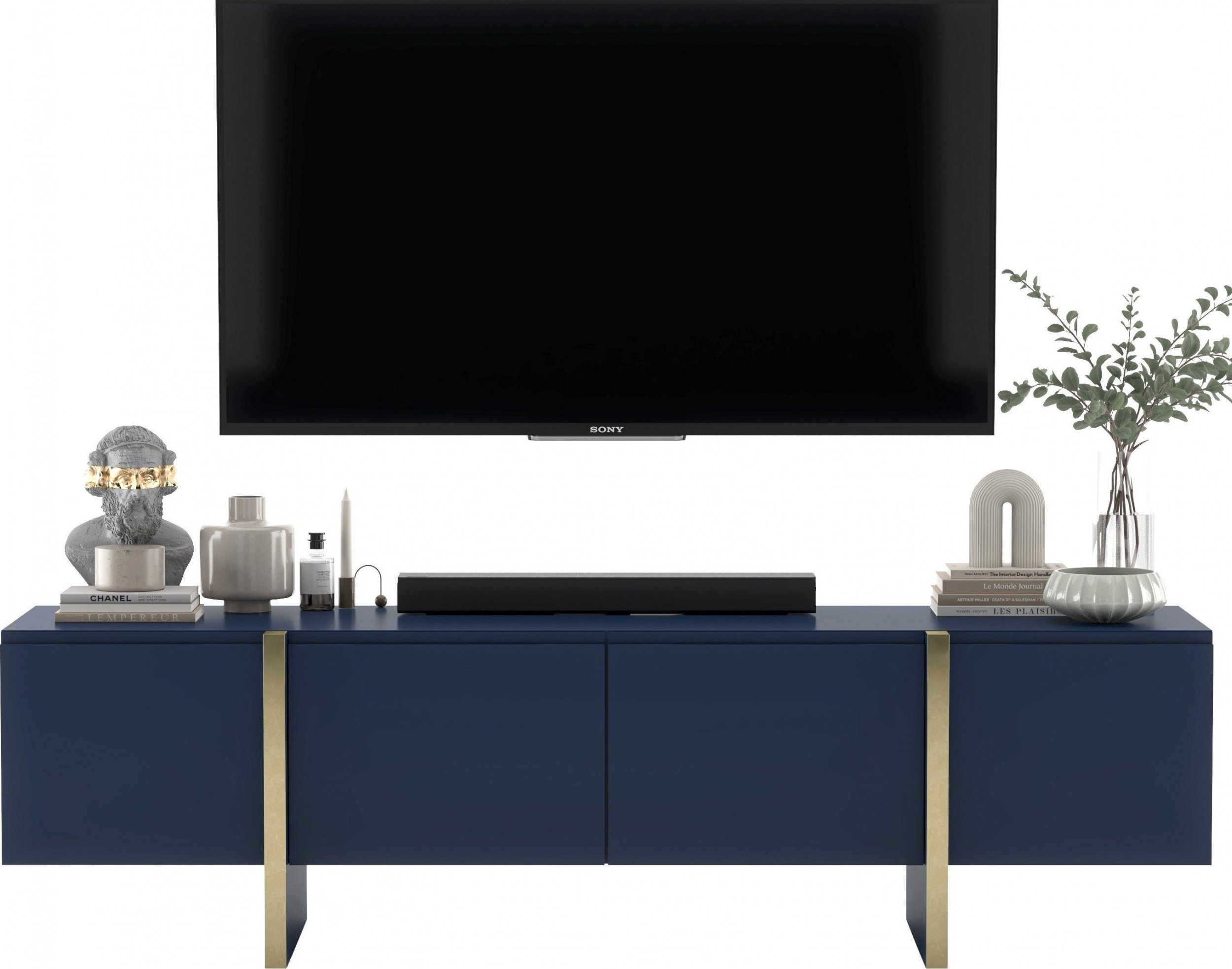 Meble Lindner Meble Lindner Szafka RTV Nowoczesna Komoda RTV Glamour Granatowy Mat 180 cm