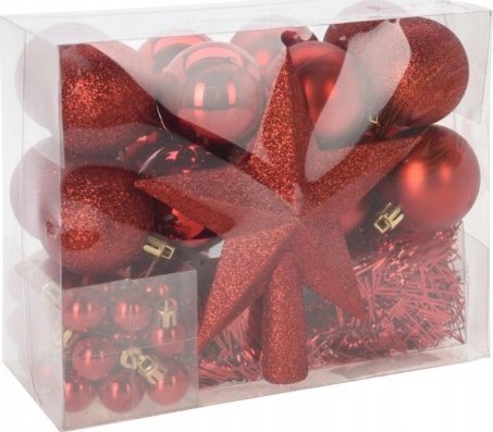 Koopman Zestaw bombek i ozdób świątecznych z gwiazdą czerwone 54 szt