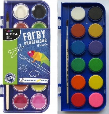 Derform Farby akwarelowe wodne 12 kolorów + pędzelek