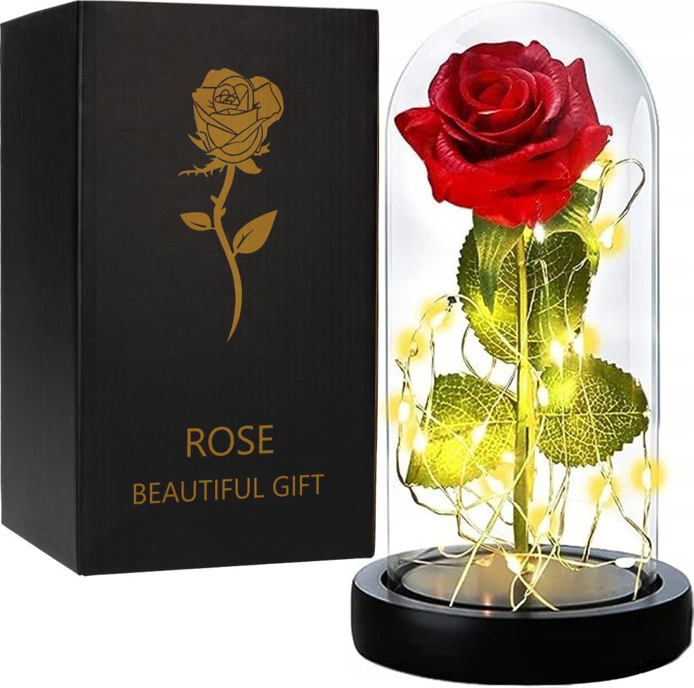 Korbi WIECZNA RÓŻA POD KLOSZEM CZERWONA LED PREZENT WALENTYNKI DZIEŃ KOBIET WR6