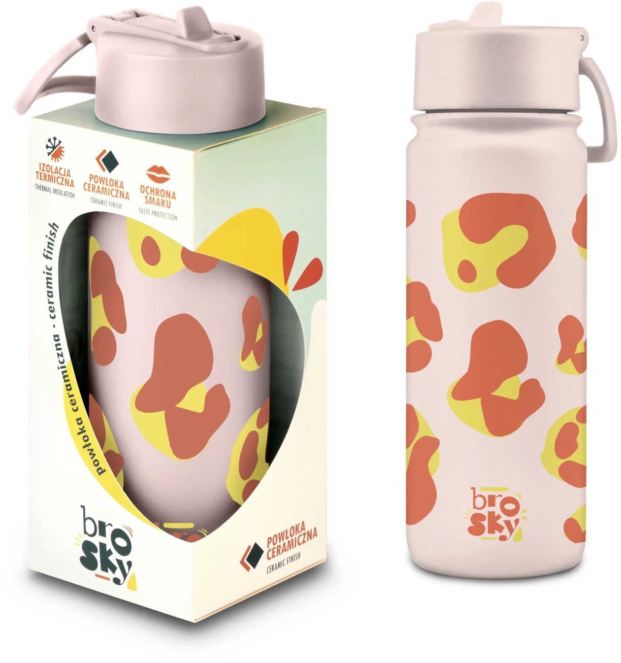 Brosky Wild Różowa butelka na wodę z nadrukiem w motyw zwierzęcy 550 ml