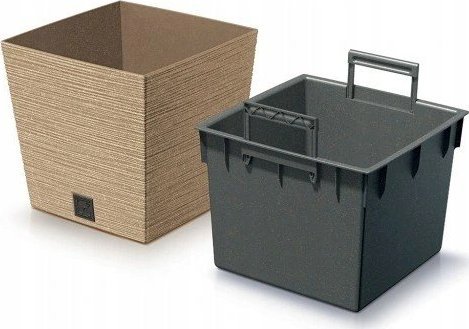 Prosperplast Doniczka z wkładem plastikowa jasny brąz Furu Square 29,5 cm