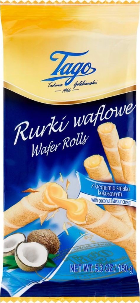 Tago Rurki waflowe z kremem o smaku kokosowym 150 g