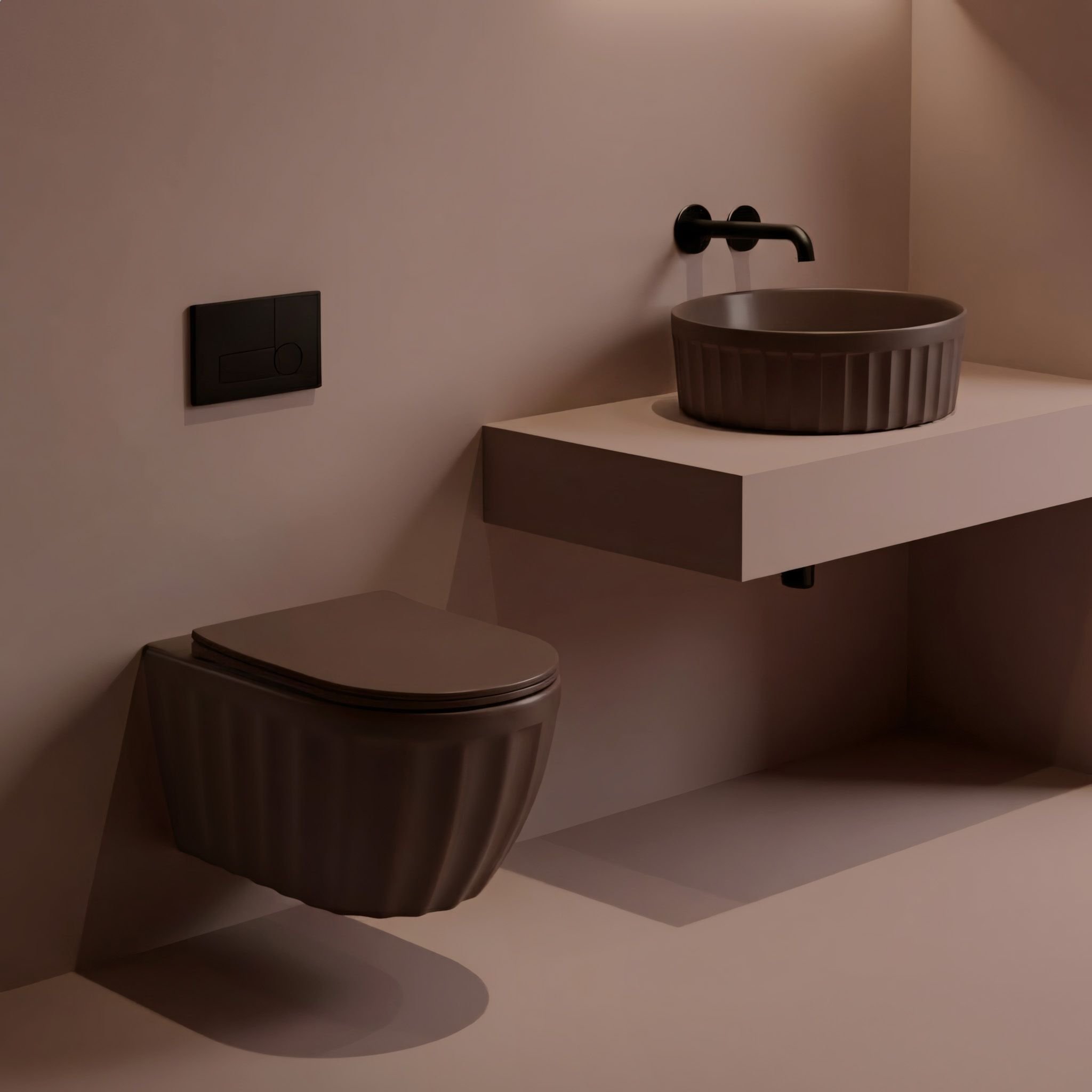 Zestaw Misa WC Duo podwieszana + Umywalka nablatowa Rea Duo Espresso Matt