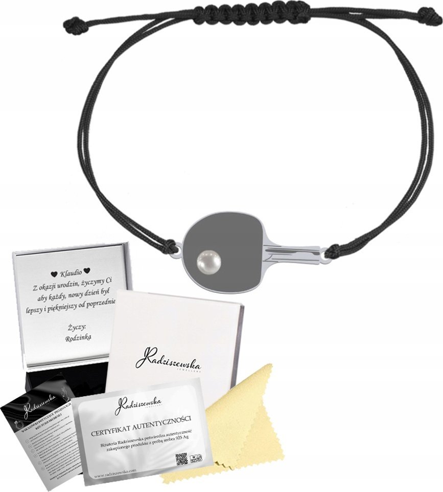 Radziszewska Jewellery Bransoletka Srebrna Rakieta do Tenisa Stołowego 925 Prezent GRAWER GRATIS