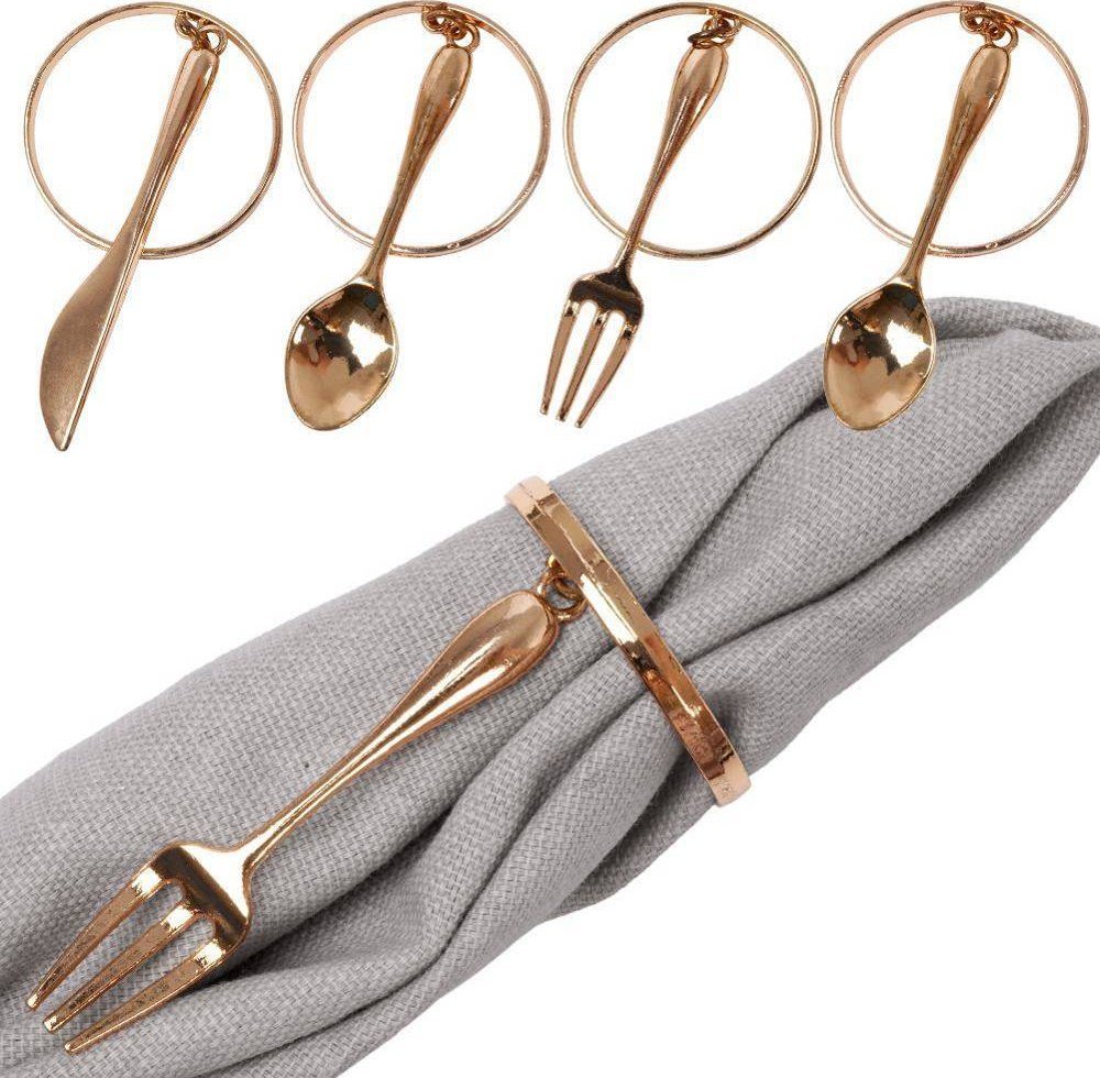 Vilde Obrączki pierścienie ringi na serwetki metalowe złote sztućce 4 szt.