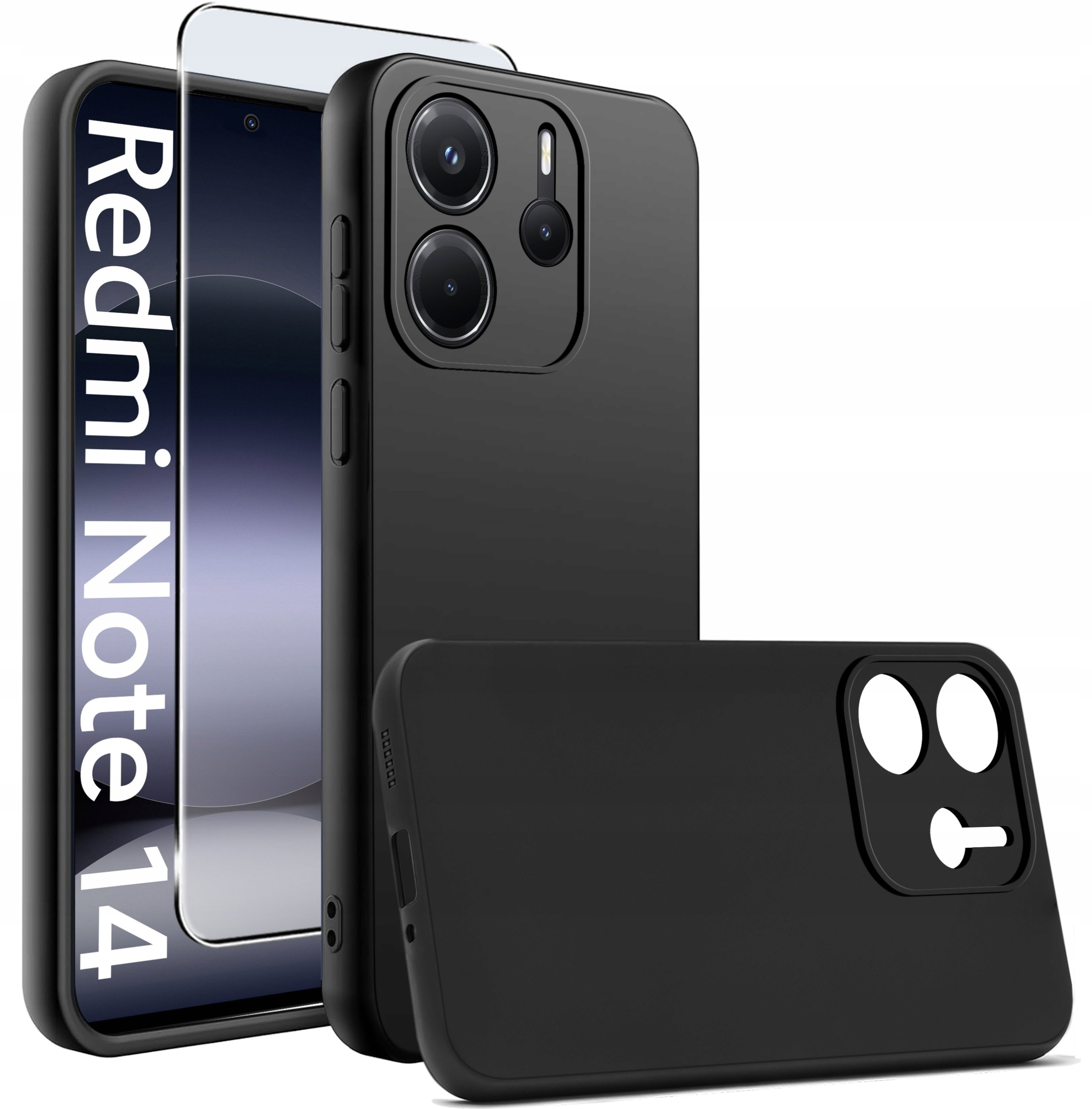 krainaGSM Etui Czarny Matowy Silikon Slim do Xiaomi Redmi Note 14 4G + SZKŁO 9H