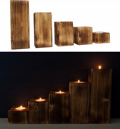 QLS ŚWIECZNIKI NA TEALIGHTY DREWNIANE KOMPLET 5 SZTUK