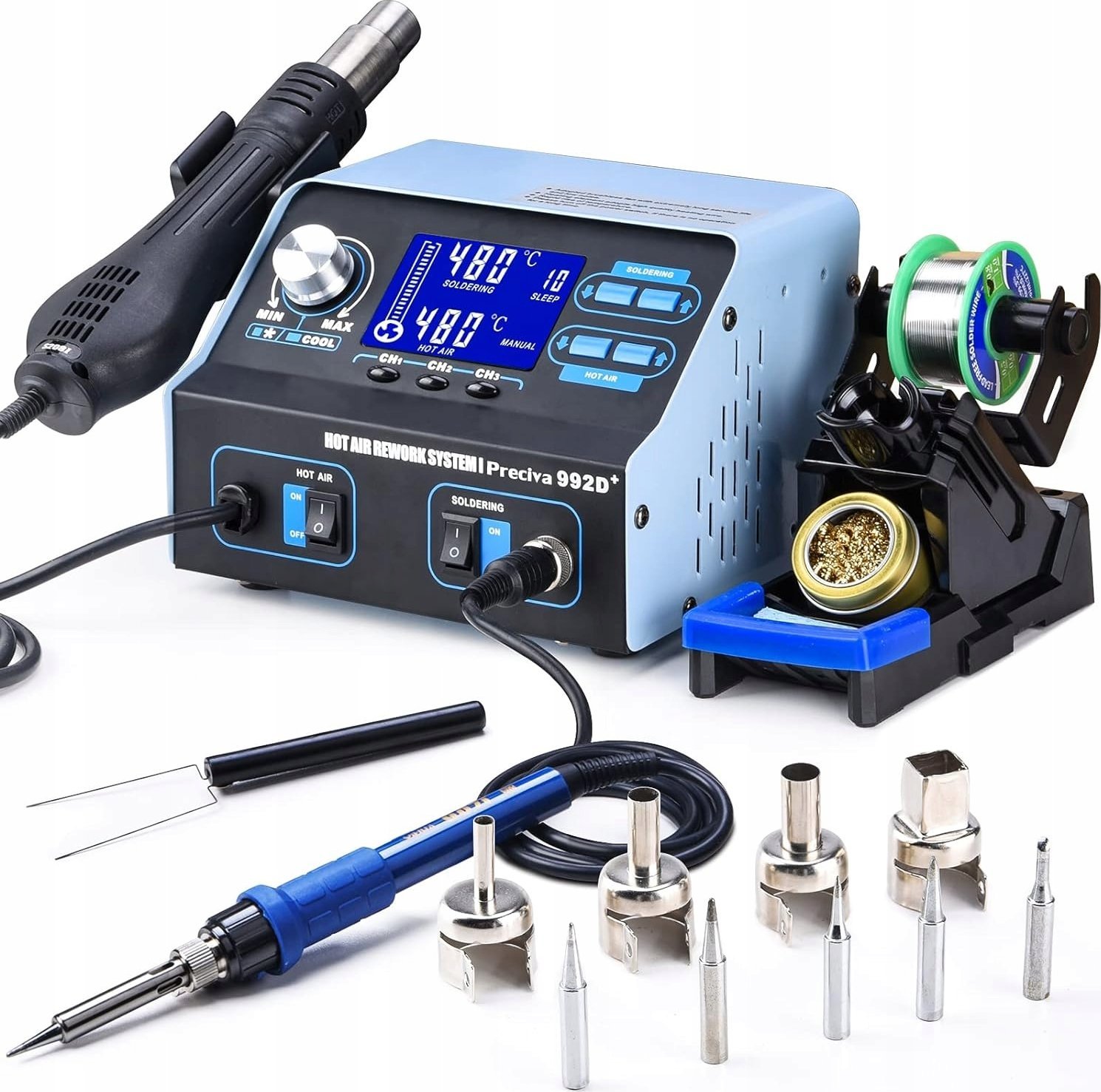 Techrebal Preciva 992D stacja do rozlutowywania gorącego powietrza, profesjonalna 2w1