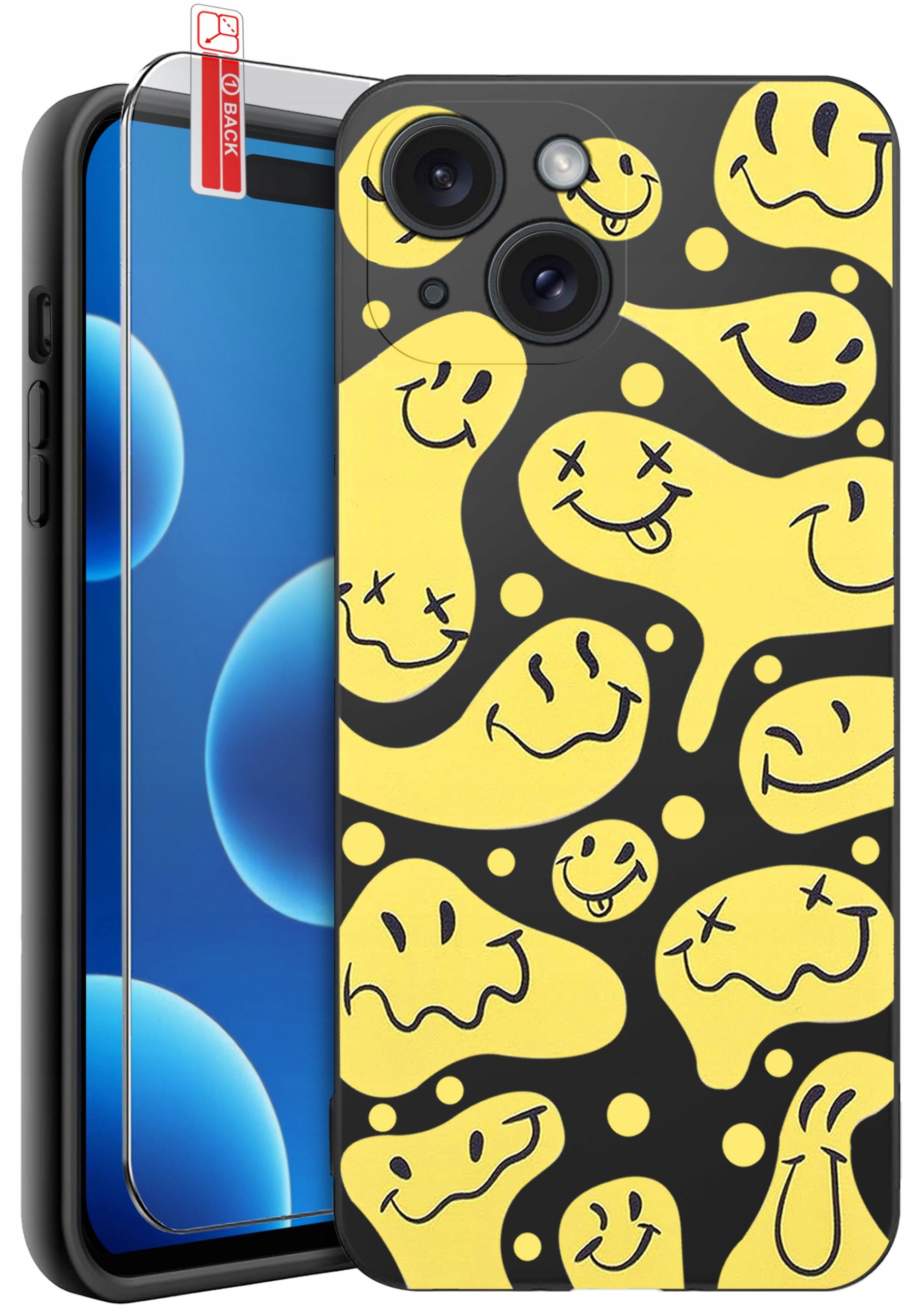 ETUI do iPhone 15 | WZORY | SILIKONOWE MATT CASE + SZKŁO 9H