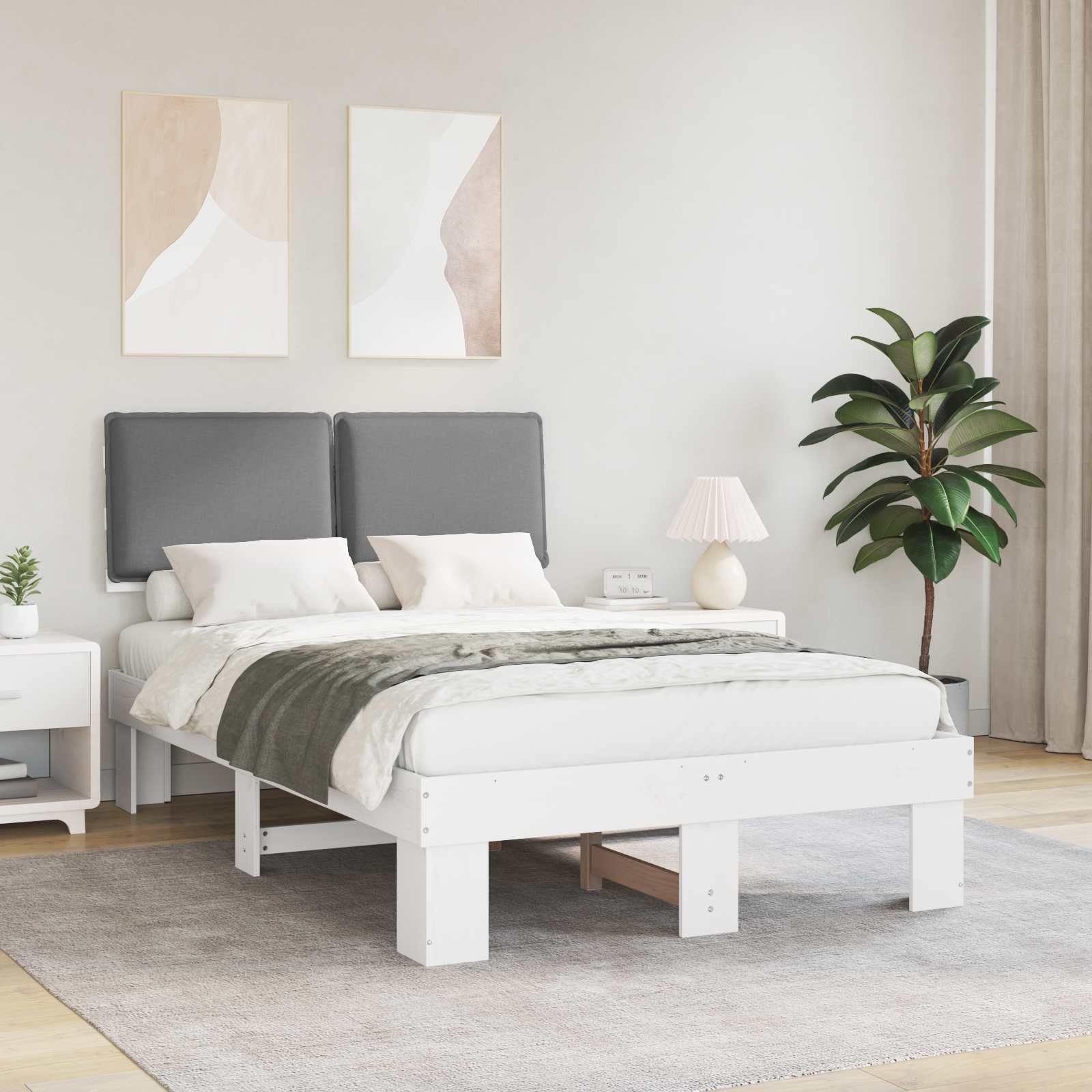 vidaXL Ramka łóżka z tapicerowanym wezgłowiem Jasnoszary 120 x 190 cm