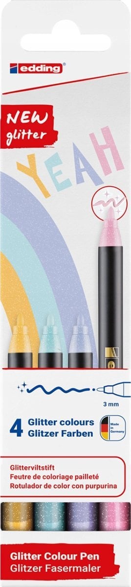 Edding Pisak z cienką końcówką e-1200 EDDING, 3mm, 4 szt., mix kolorów brokatowych