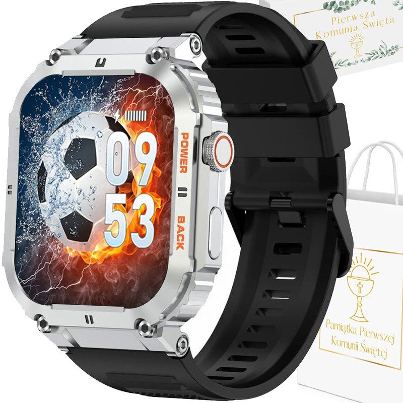 Zegarek chłopięcy KOMUNIA SMARTWATCH GRAVITY LUTON GT6-5 srebrny/ czarny gumowy