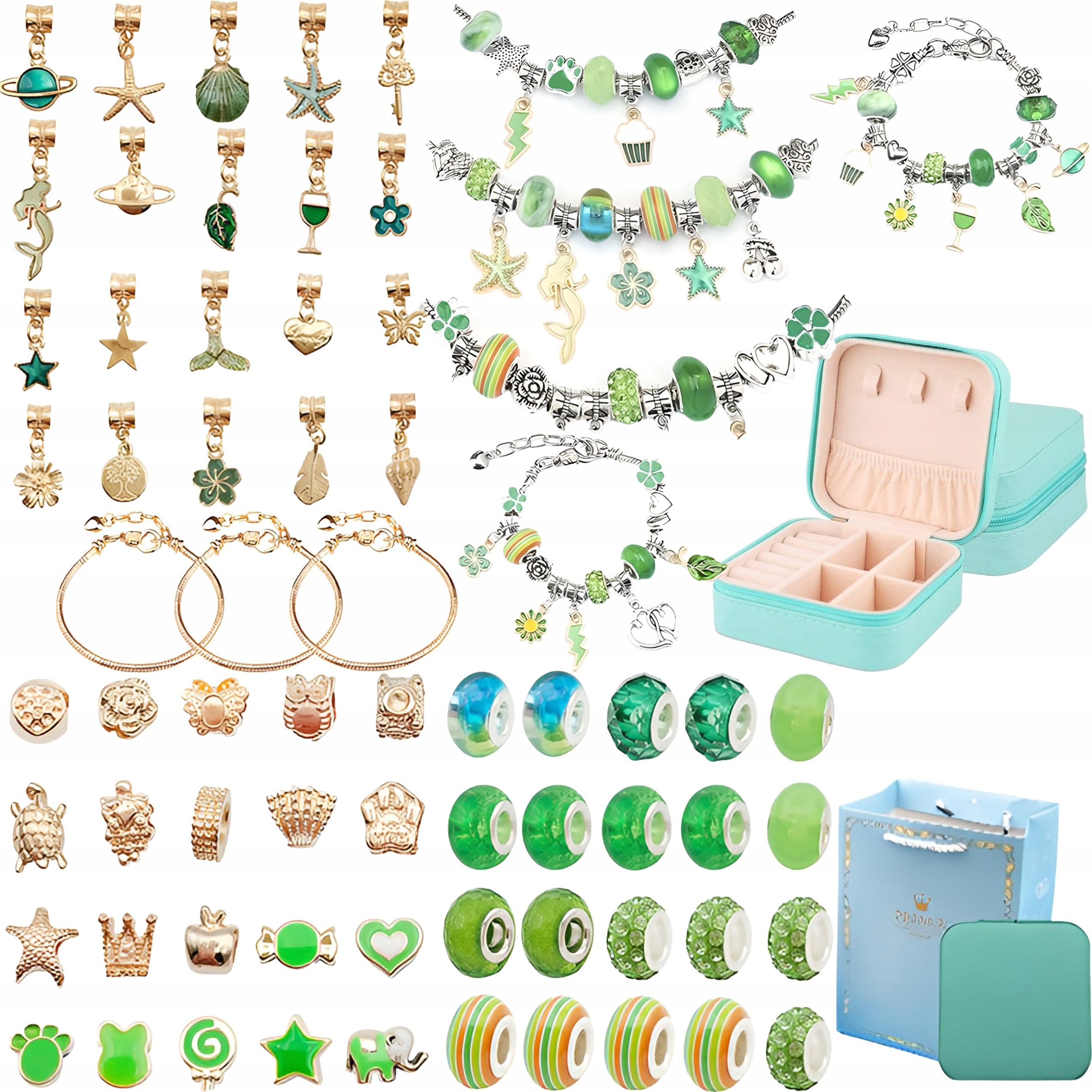 Zestaw Do Tworzenia Robienia Biżuterii, Bransoletek, Charmsy, Zawieszki, Koraliki ODCIENIE ZIELENI