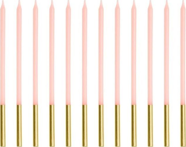Świeczki urodzinowe gładkie różowe 14cm 12szt