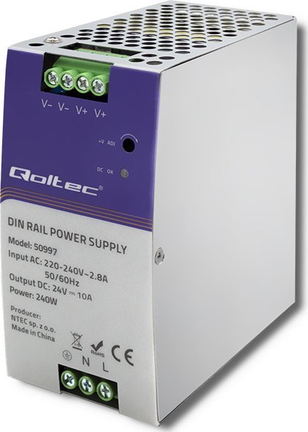 Qoltec Przemysłowy zasilacz na szynę DIN 24V 240W 10A