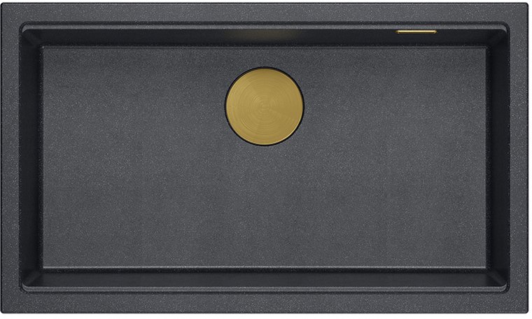 LOGAN 110 GraniteQ zlewozmywak black diamond 76x44x23,5 cm 1-komorowy podwieszany z syfonem manualnym złoty