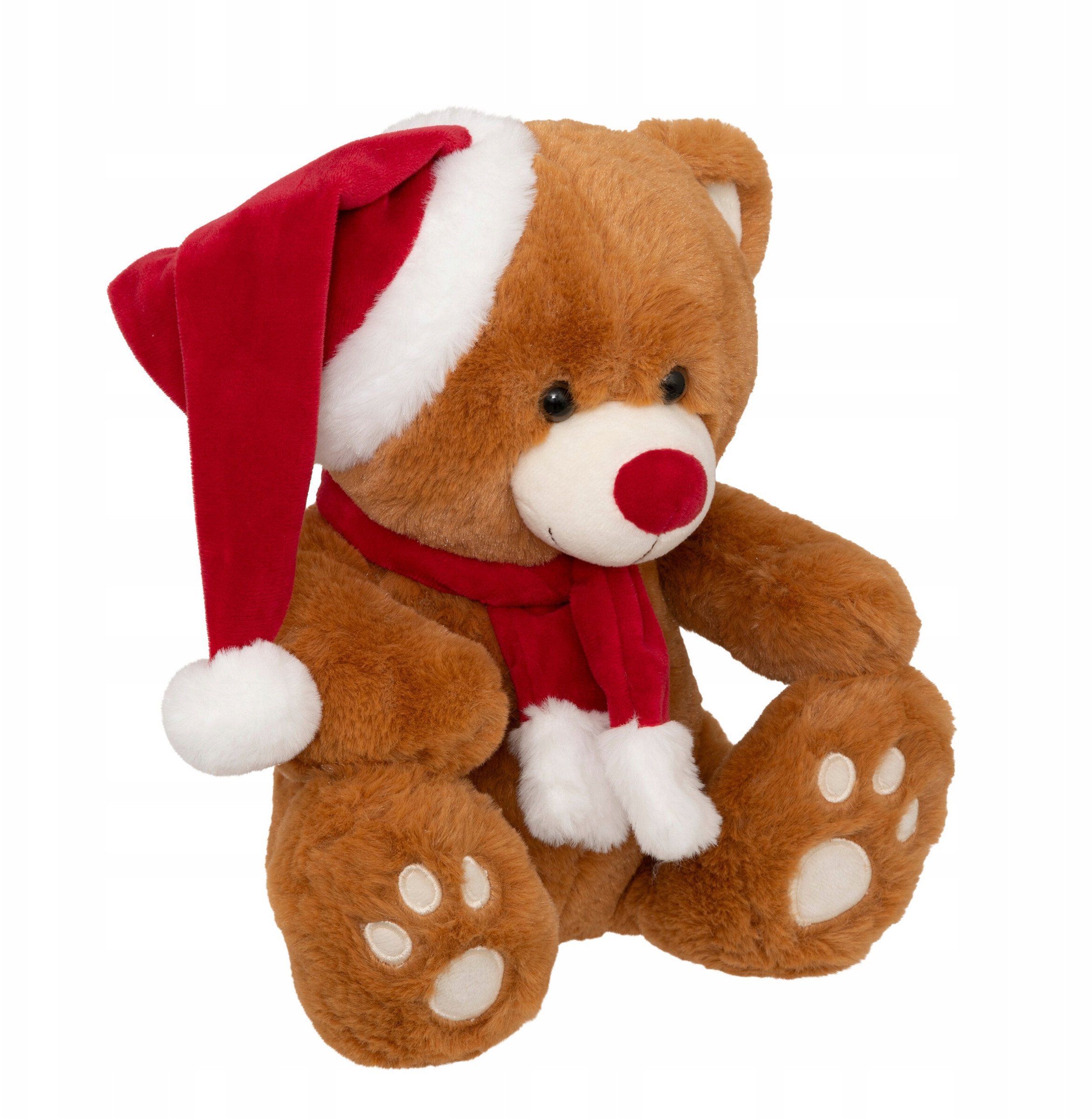 Maskotka miś z czapką Świętego Mikołaja, 34 cm