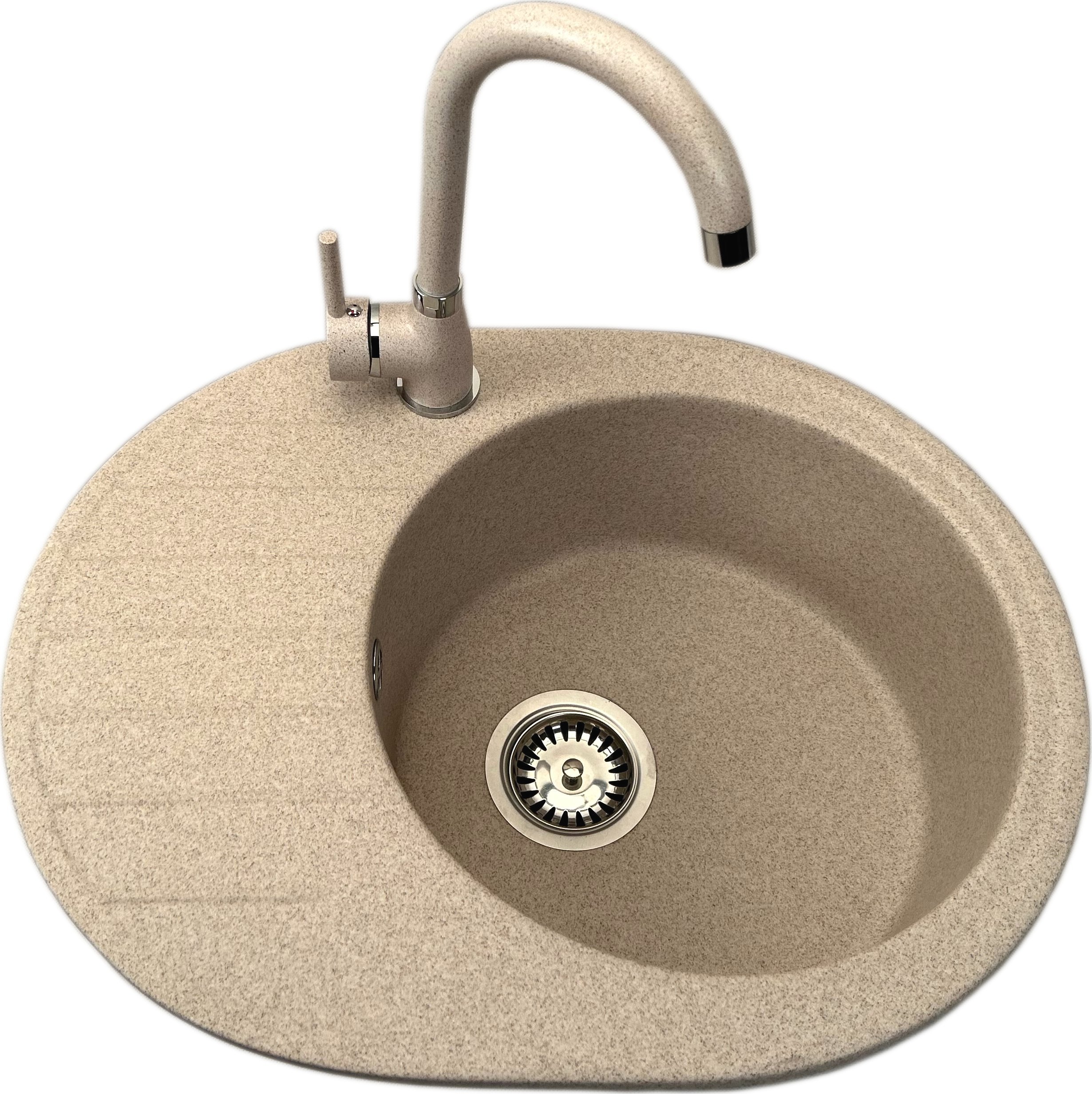 Zlewozmywak PREHNIT Zlewozmywak jednokomorowy z ociekaczem VISTA beż z lewym ociekaczem + bateria NOON