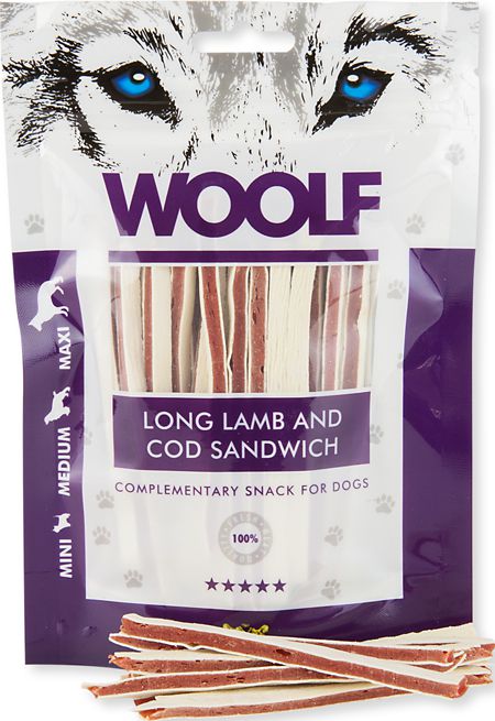 WOOLF 100g SOFT LAMB AND COD SANDWICH LONG