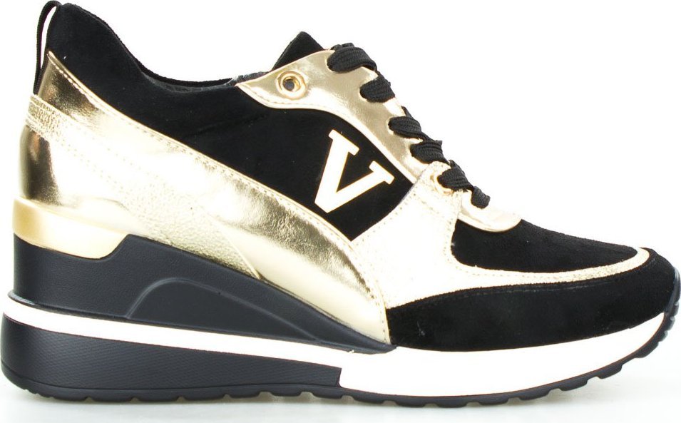 W. Potocki Sneakersy na koturnie mieniące się czarne złote Potocki-37
