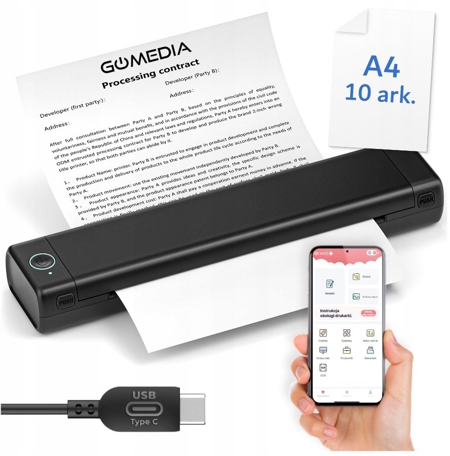 Drukarka etykiet Phomemo Drukarka Termiczna do Dokumentów Papier A4 M08F Bluetooth Android