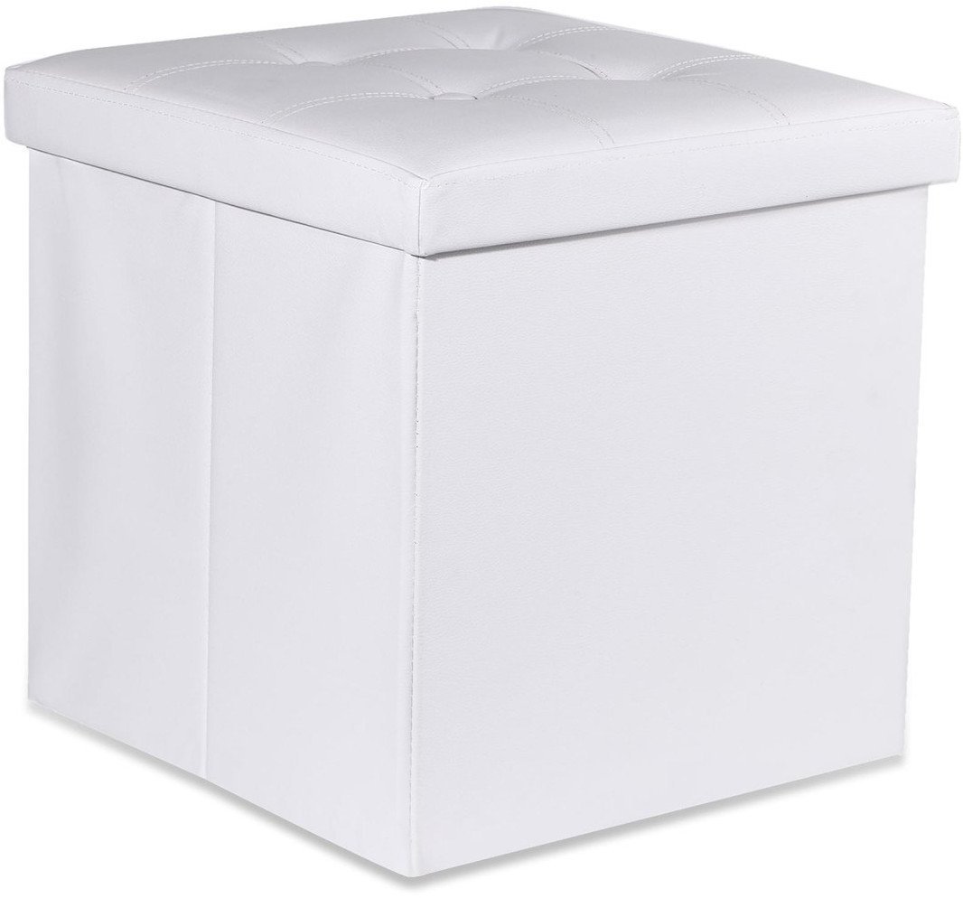 Pufa składana L z guzikami - 38x38x38cm ekoskóra biała