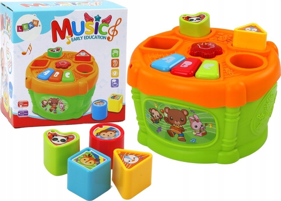LeanToys Bębenek Interaktywny Edukacyjny Kształty Zielono- Pomarańczowy